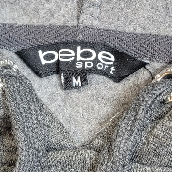 BEBE Sport Hoodie Logo Sweatshirt Gray Silver Glitter Women's Size M - Picture 2 of 8